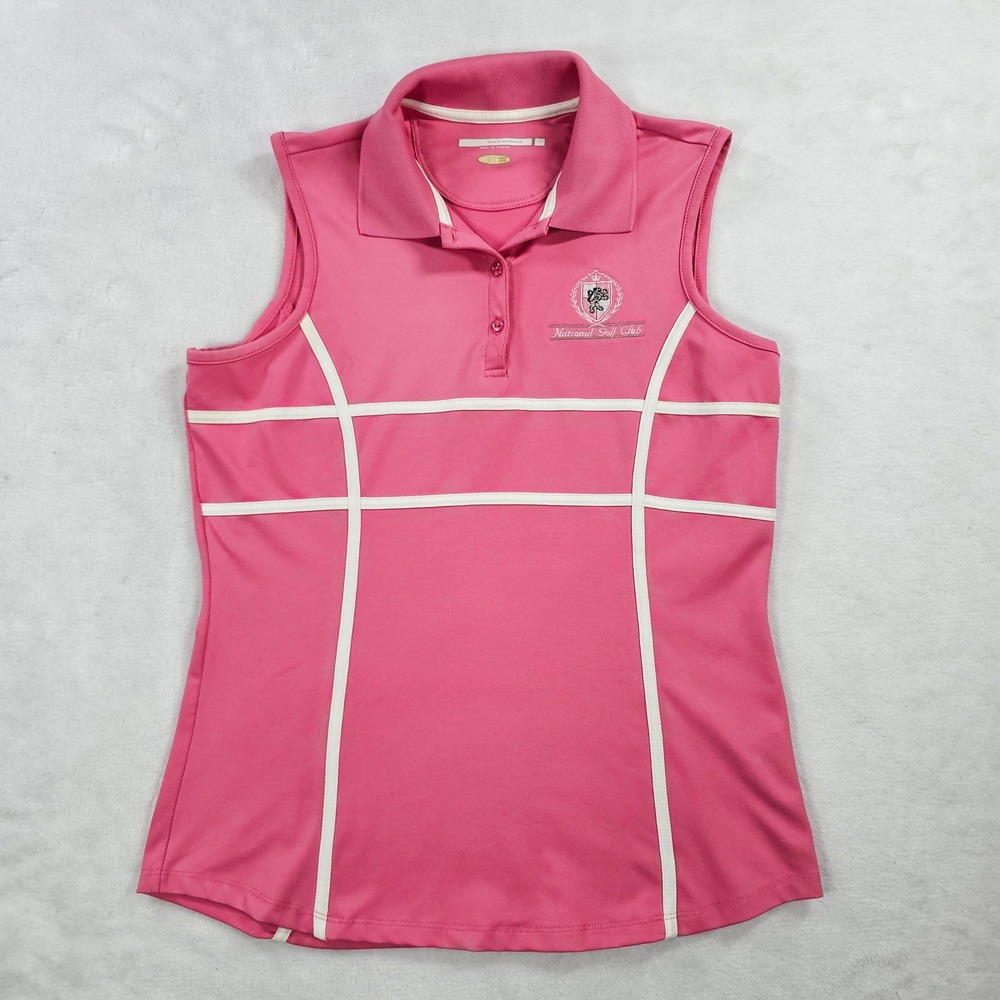 Greg Norman Womens PlayDry Sleeveless Golf Polo Pink National Golf Club Small